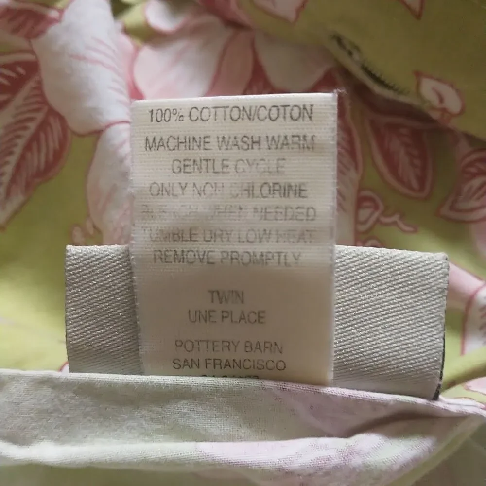 Pottery Barn Twin Duvet Cover Green Pink Floral Cotton Upcycle Crafters Diy
